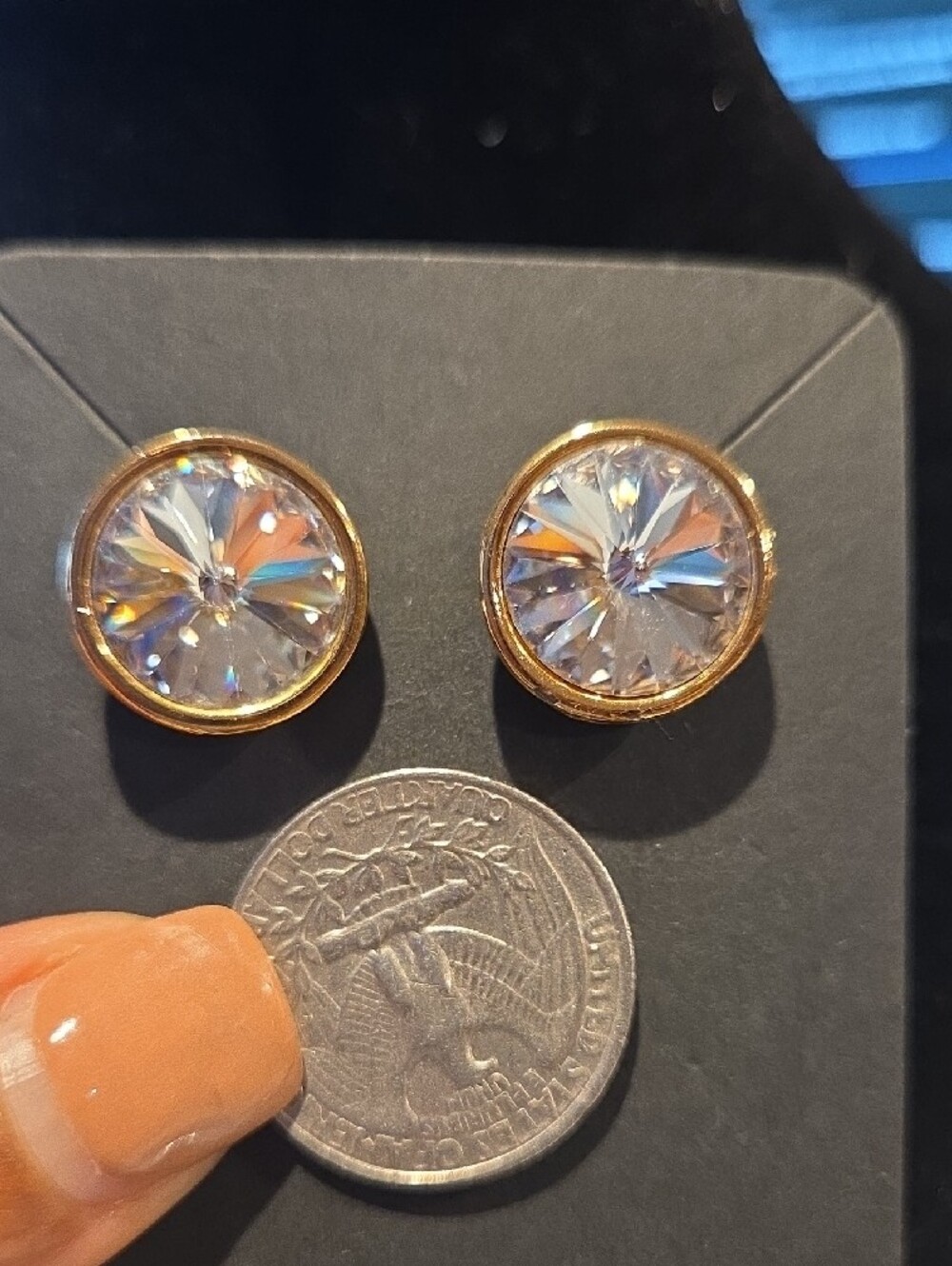 Gold-Tone Clear Crystal Stud Earrings - Women's Jewelry - Picture 3 of 6